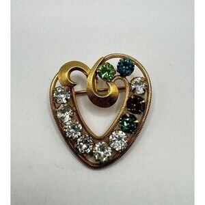 Vintage Curtis 14K Gold Filled Multi-Color Heart Pin Brooch